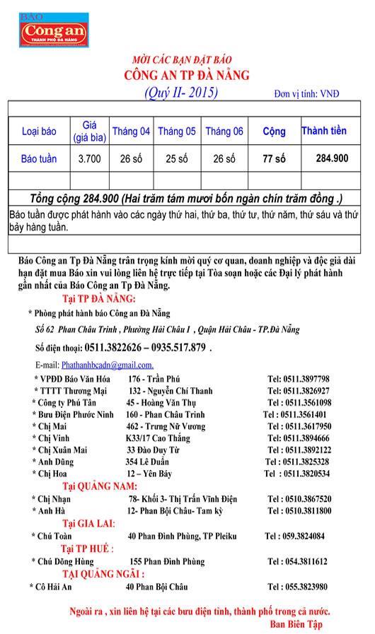 Mời các bạn đặt báo Công an TP Đà Nẵng 6 tháng cuối năm 2015